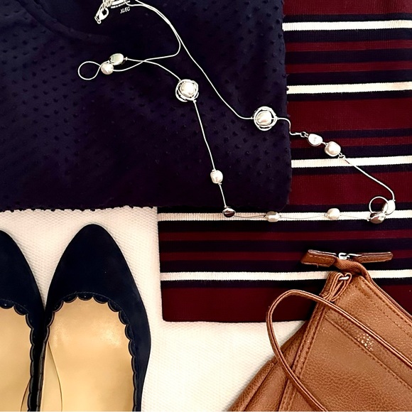 LOFT Striped Pull on Skirt, Navy Blue, Burgundy, Ivory Stripes, Size Large, NWT - Picture 11 of 11